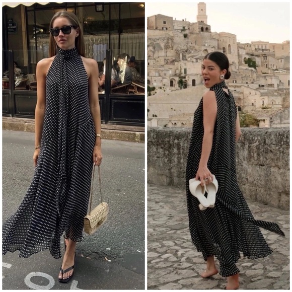 Zara Black and White Halter Midi Dress - Picture 1 of 3